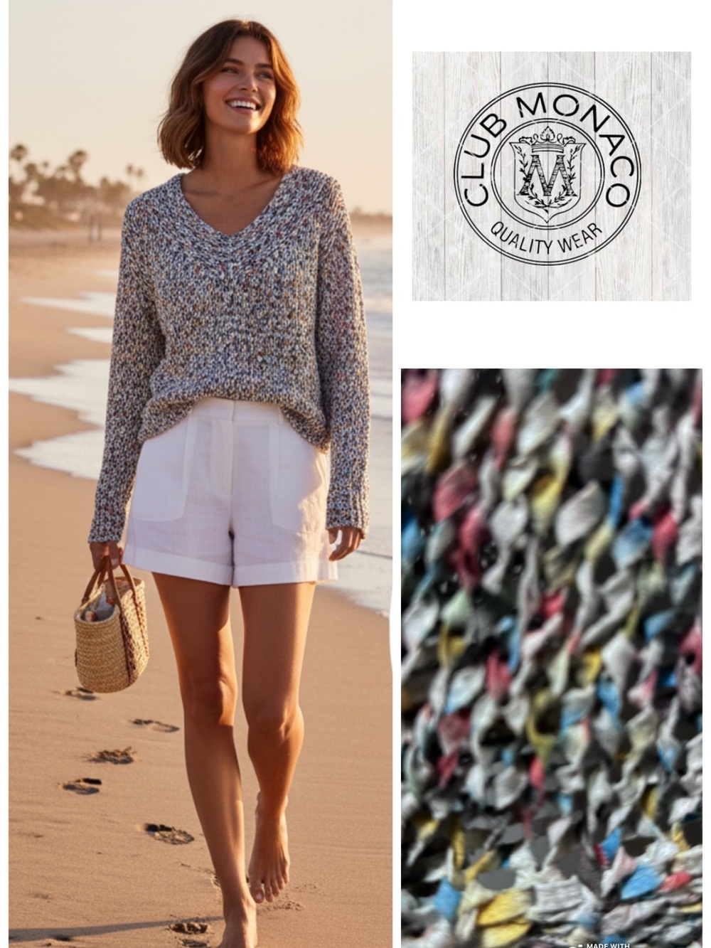 Club Monaco Multicolored Speckle V-Neck Knit Sweater